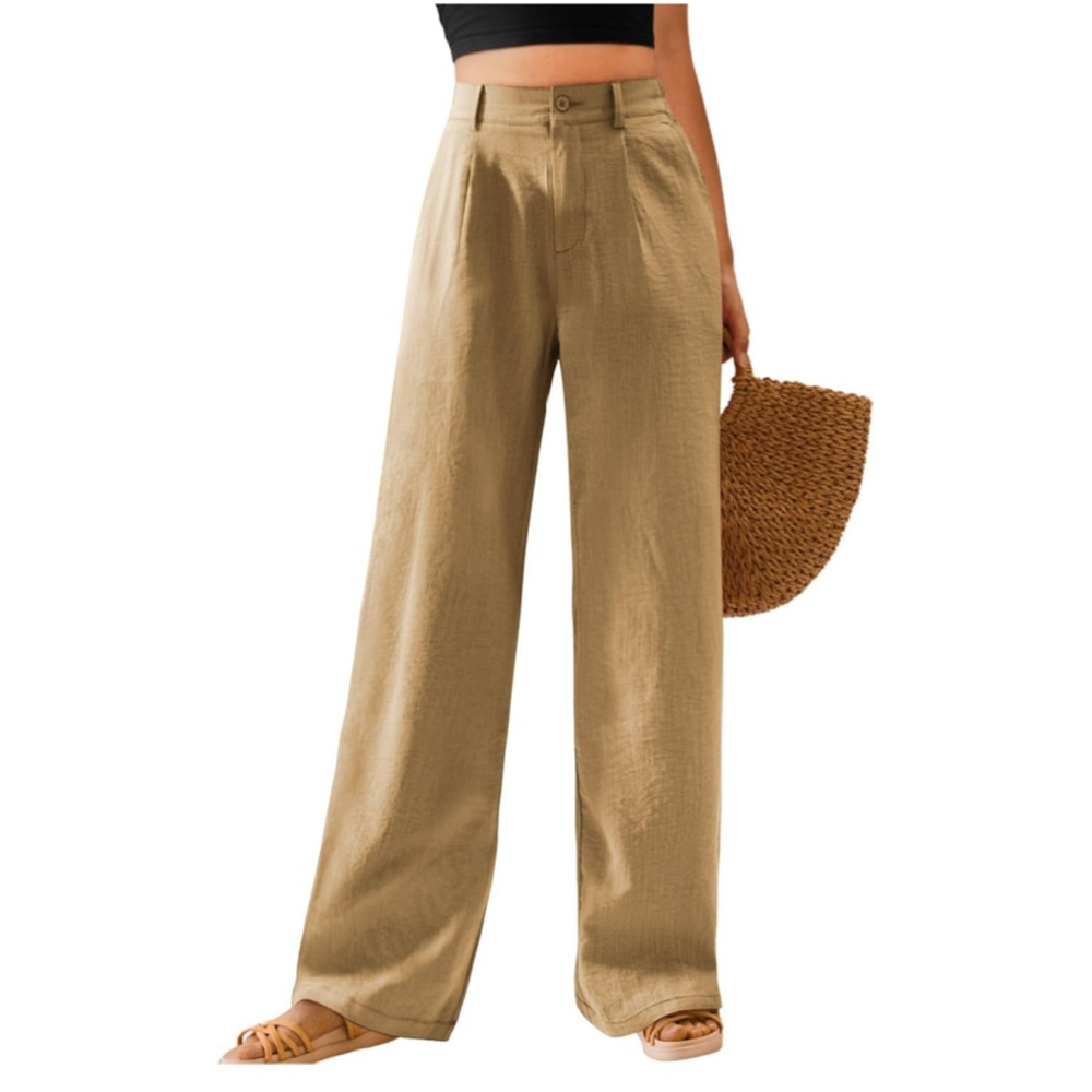 Womens Casual Wide Leg Pants High Waisted Button Down Khaki Pants